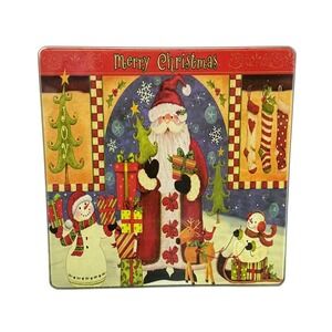 Glass Christmas Trivet Hot Pad‎ 10x8 Santa Snowman Folk Art Countertop Protector